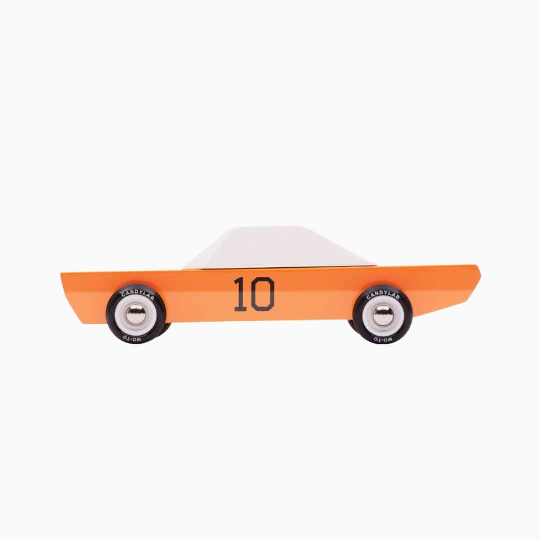 Candylab Toys houten speelgoed raceauto American GT 10 oranje van massief beukenhout