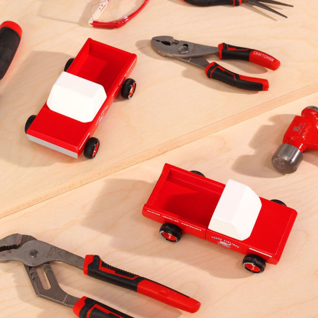 Candylab toys speelgoed auto Americana Longhorn red van massief beukenhout