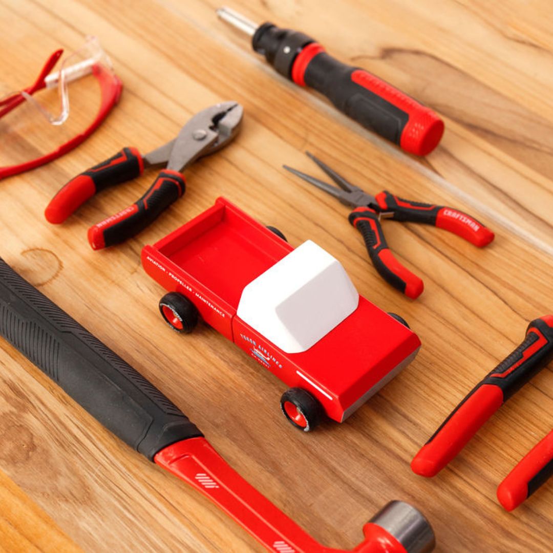 Candylab toys speelgoed auto Americana Longhorn red van massief beukenhout