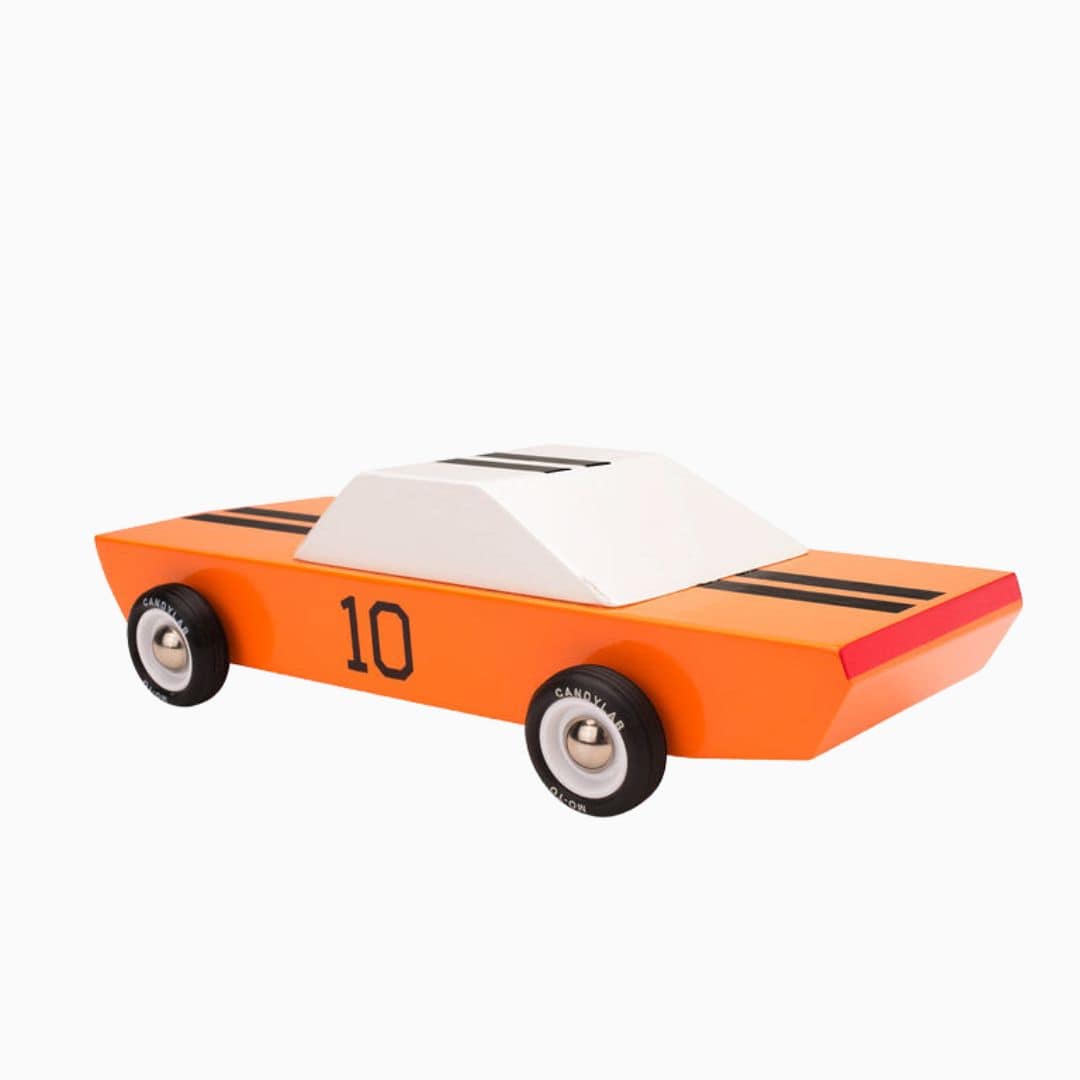 Candylab Toys houten speelgoed raceauto American GT 10 oranje van massief beukenhout