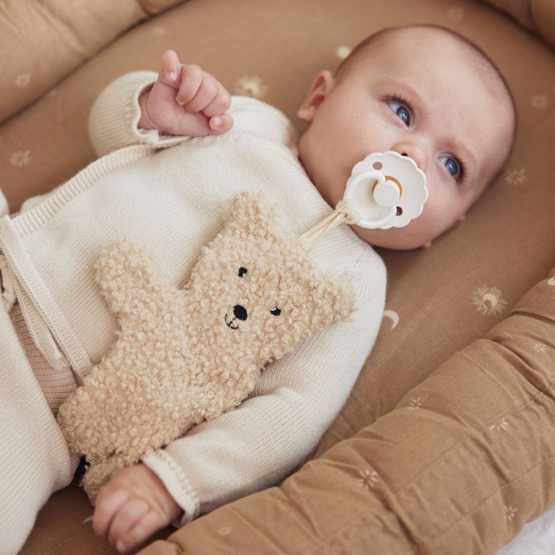 Jollein speendoekje teddy beer van boucle stof in naturel wit