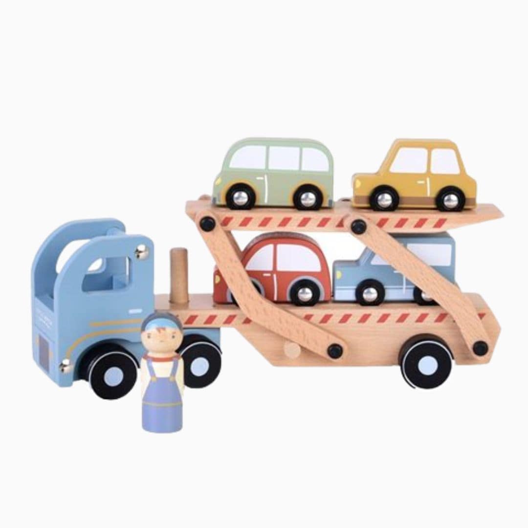 Little Dutch houten truck met oplegger met 4 auto's en poppetje