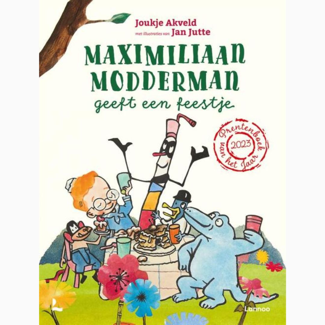 Prentenboek van het jaar 2023 Maximiliaan Moddermand geeft een feestje van Joukje Akveld Lannoo uitgeverij