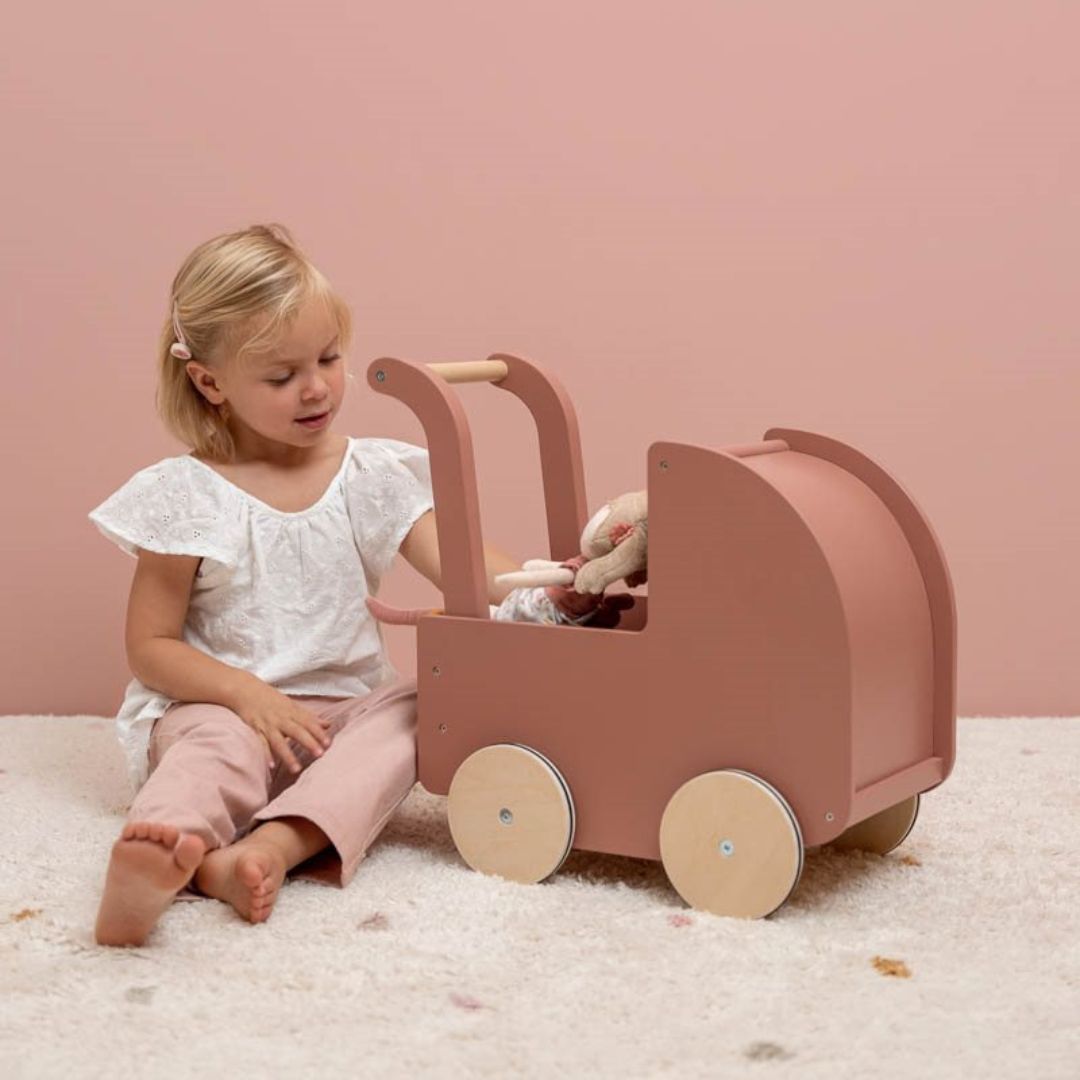 Little Dutch houten poppenwagen Flowers & Butterflies roze