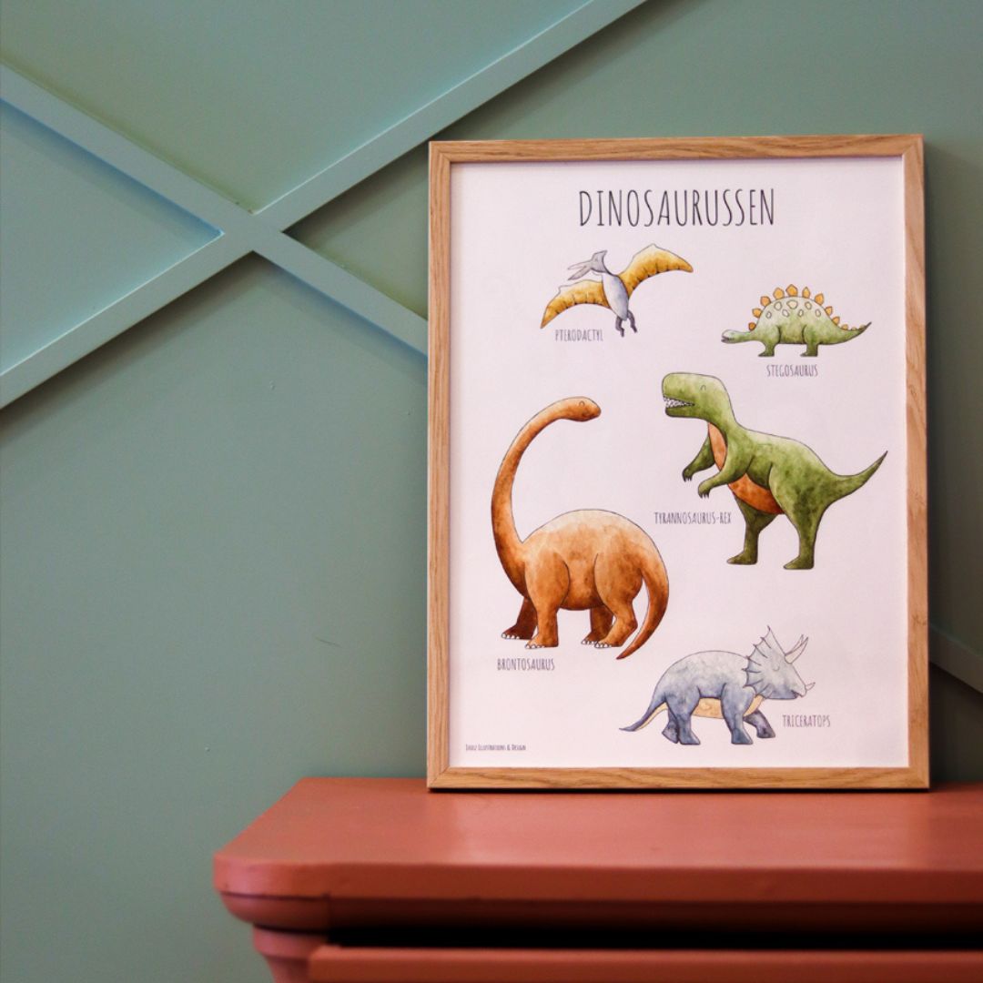 Kinderposter dino van Juulz Illustration & Design met dino's