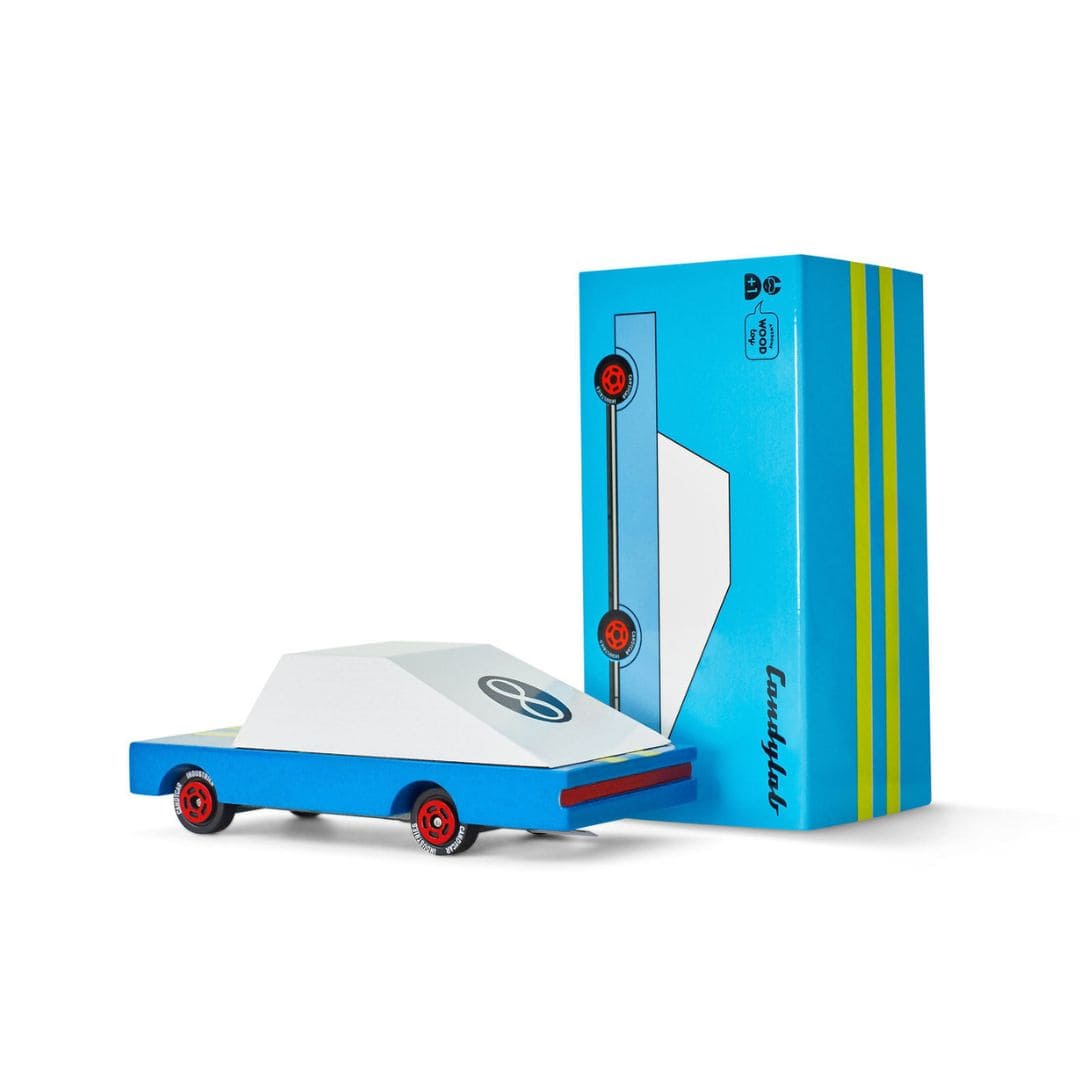 Candylab Toys raceauto Candycar Blue racer #8 van massief beukenhout