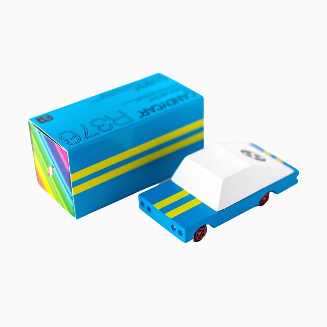 Candylab Toys raceauto Candycar Blue racer #8 van massief beukenhout