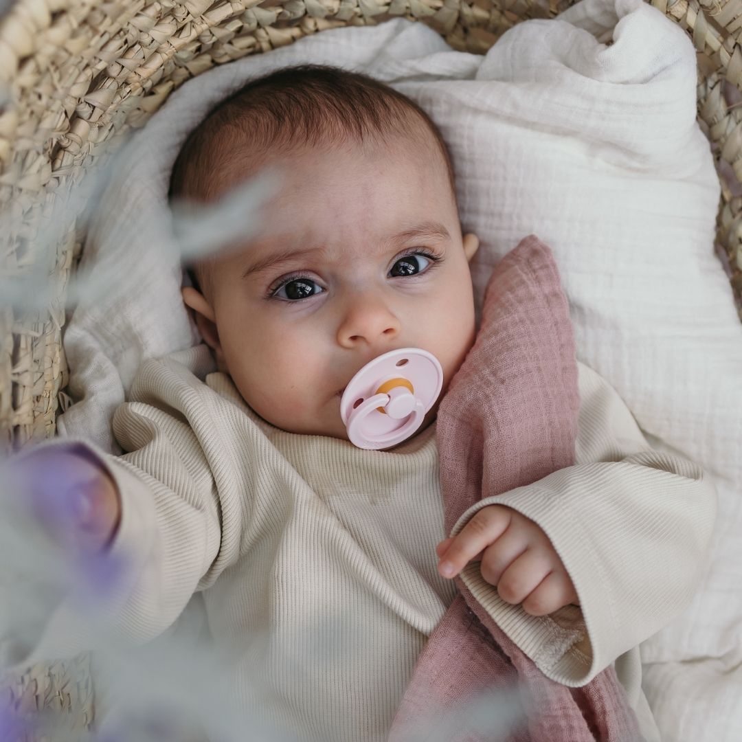 BIBS colour fopspeen met natuurrubber speen in de kleur blossom