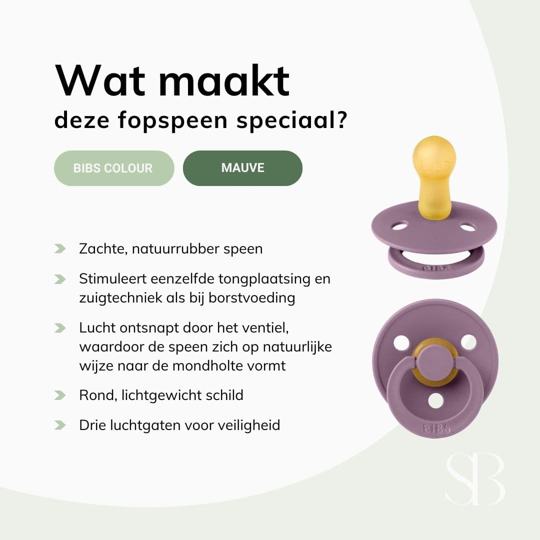 BIBS colour fopspeen met natuurrubber speen in de kleur mauve