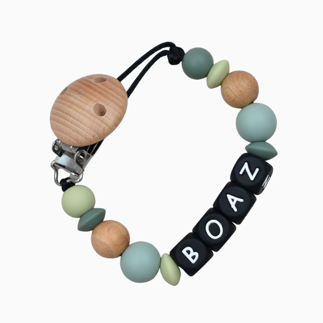 Speenkoord met naam oud groen Studio Bambacht