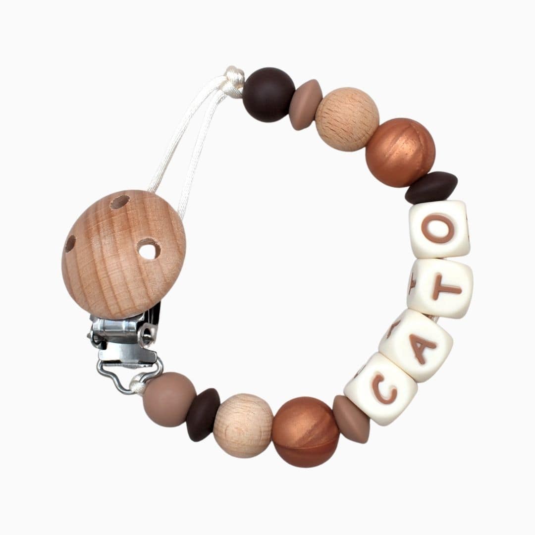 Speenkoord met naam roestbruin koper