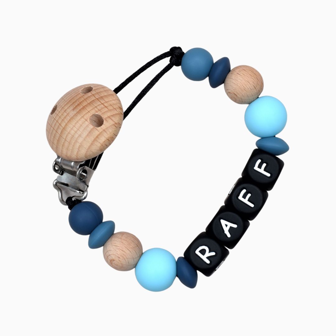 Speenkoord met naam in de kleuren blauw