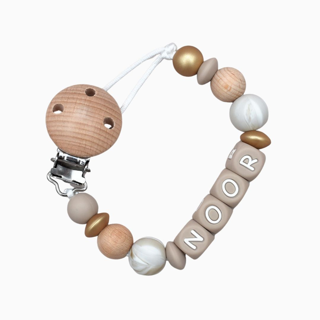 speenketting met naam marmer goud en taupe