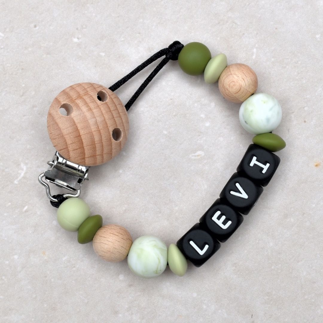 Fopspeenkoord met naam van Studio Bambacht in de kleur marmer groen