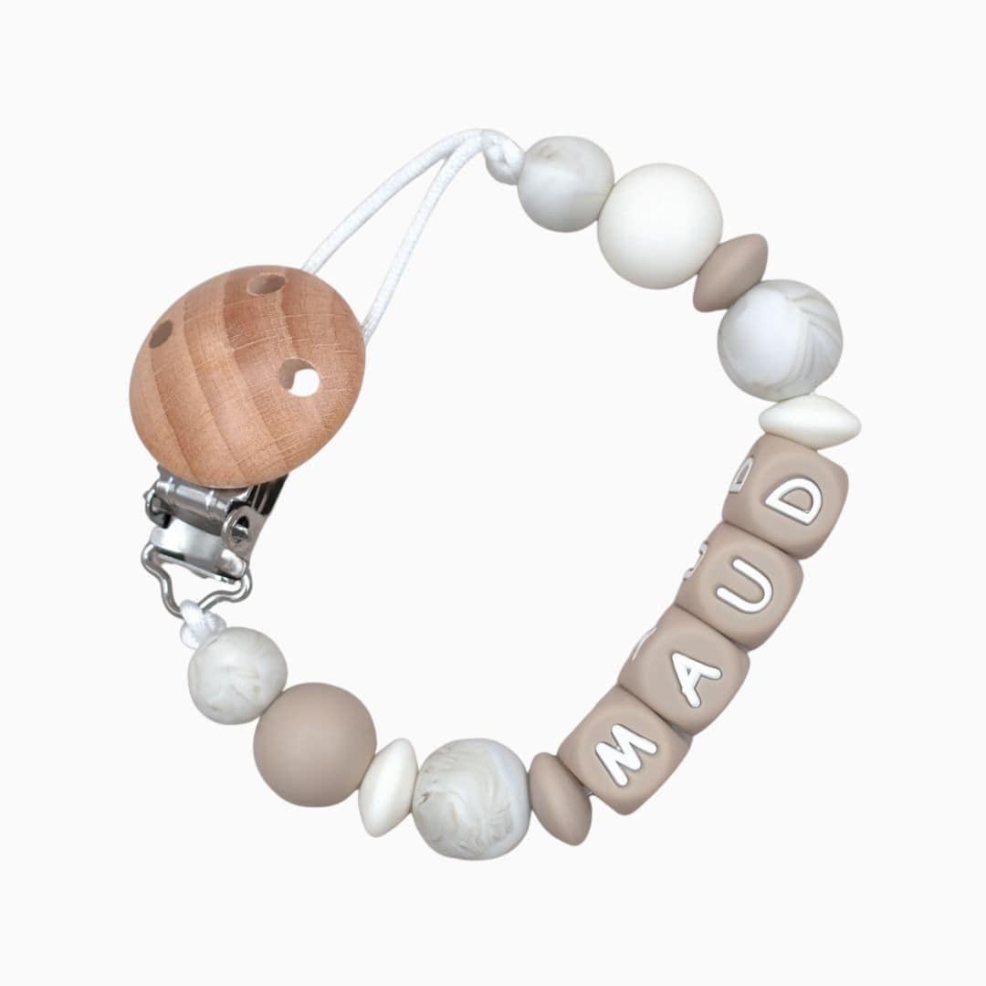 Luxe speenkoord met naam marmer taupe van Studio Bambacht