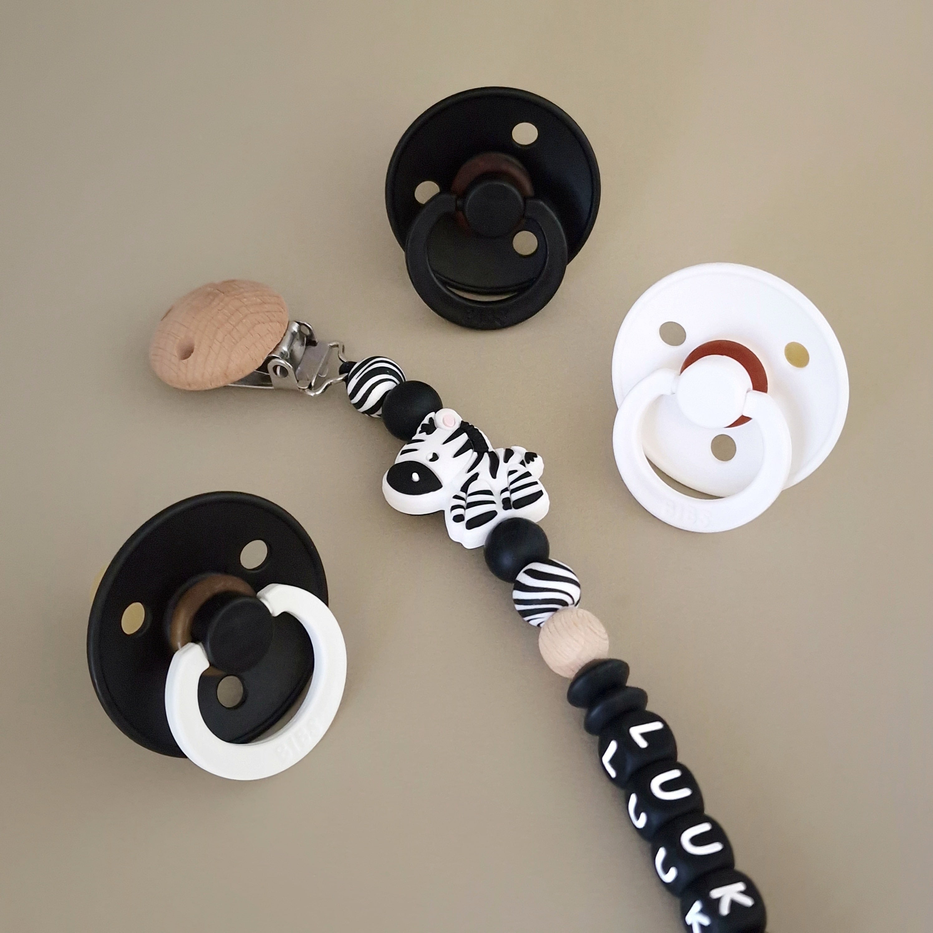 Speenkoord met naam - zebra