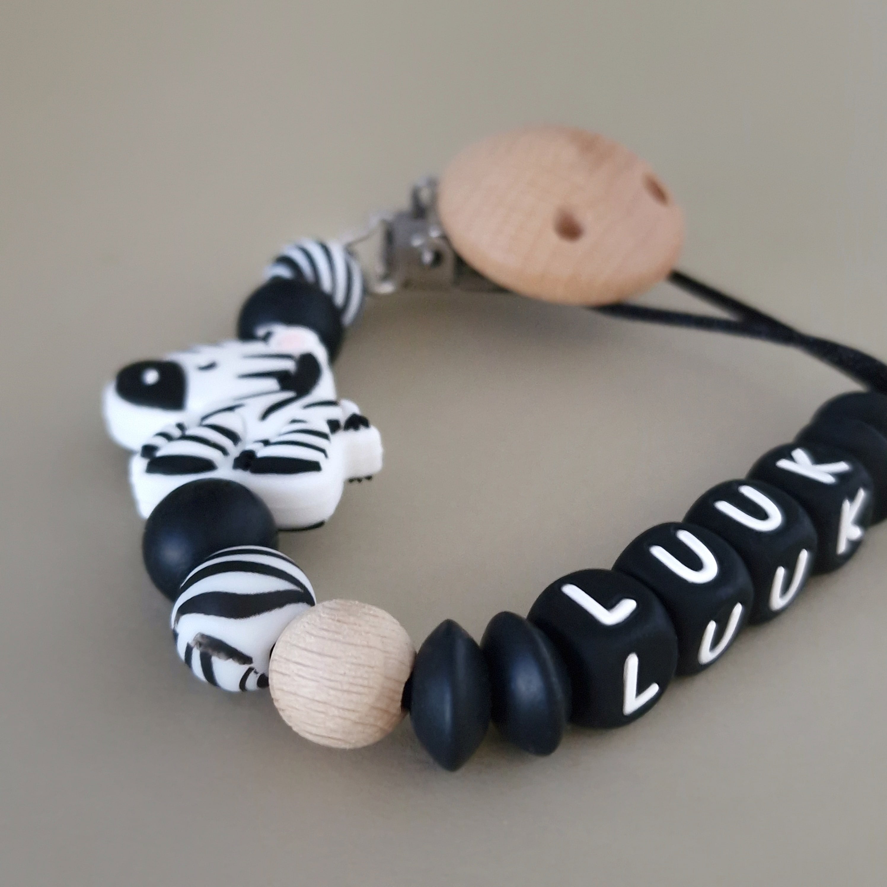 Speenkoord met naam - zebra