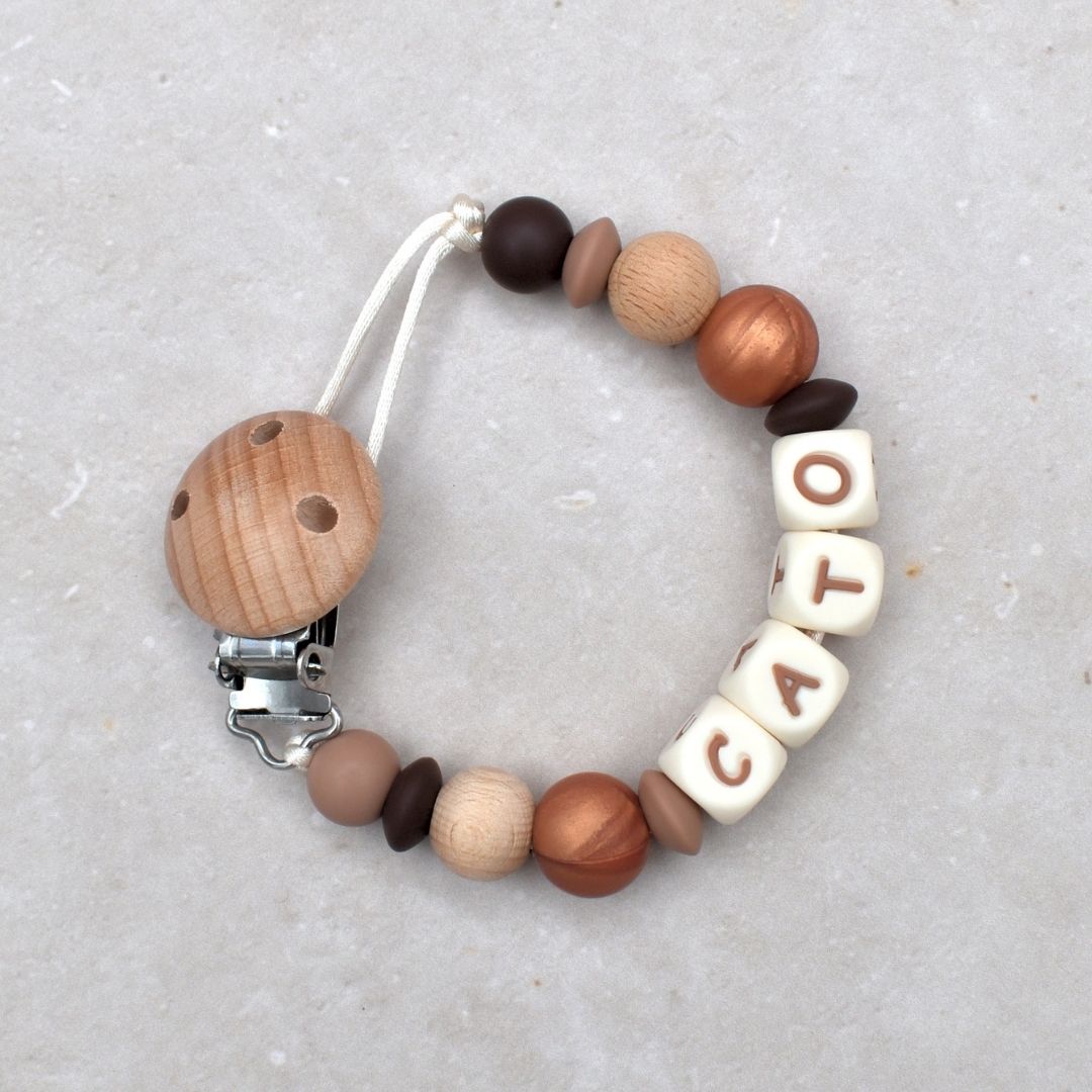 Speenkoord met naam roestbruin koper