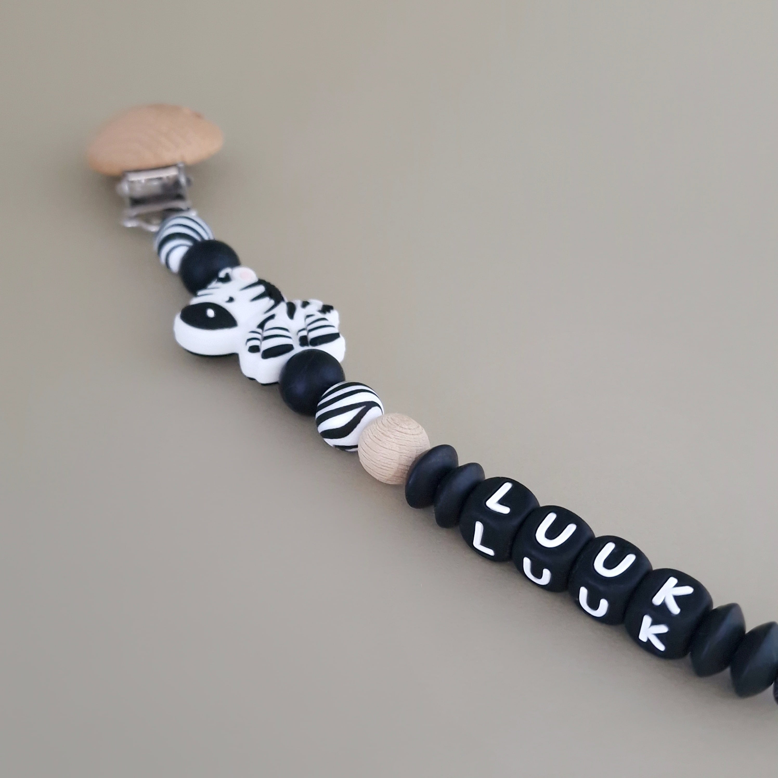 Speenkoord met naam - zebra