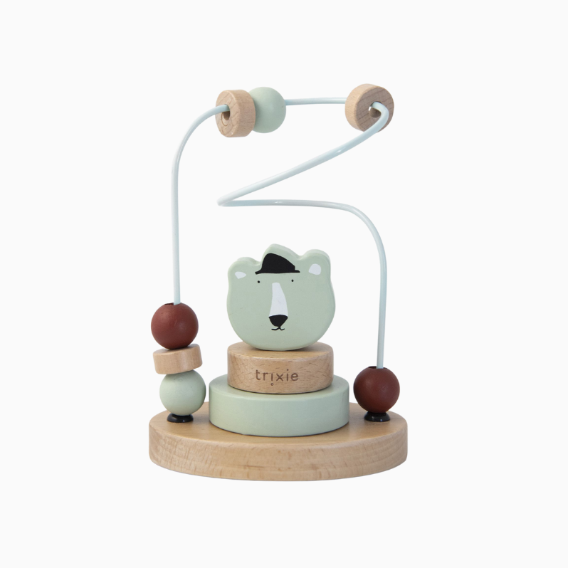 Trixie houten kralenframe met stapeltoren Mr. Polar ijsbeer in mintgroen