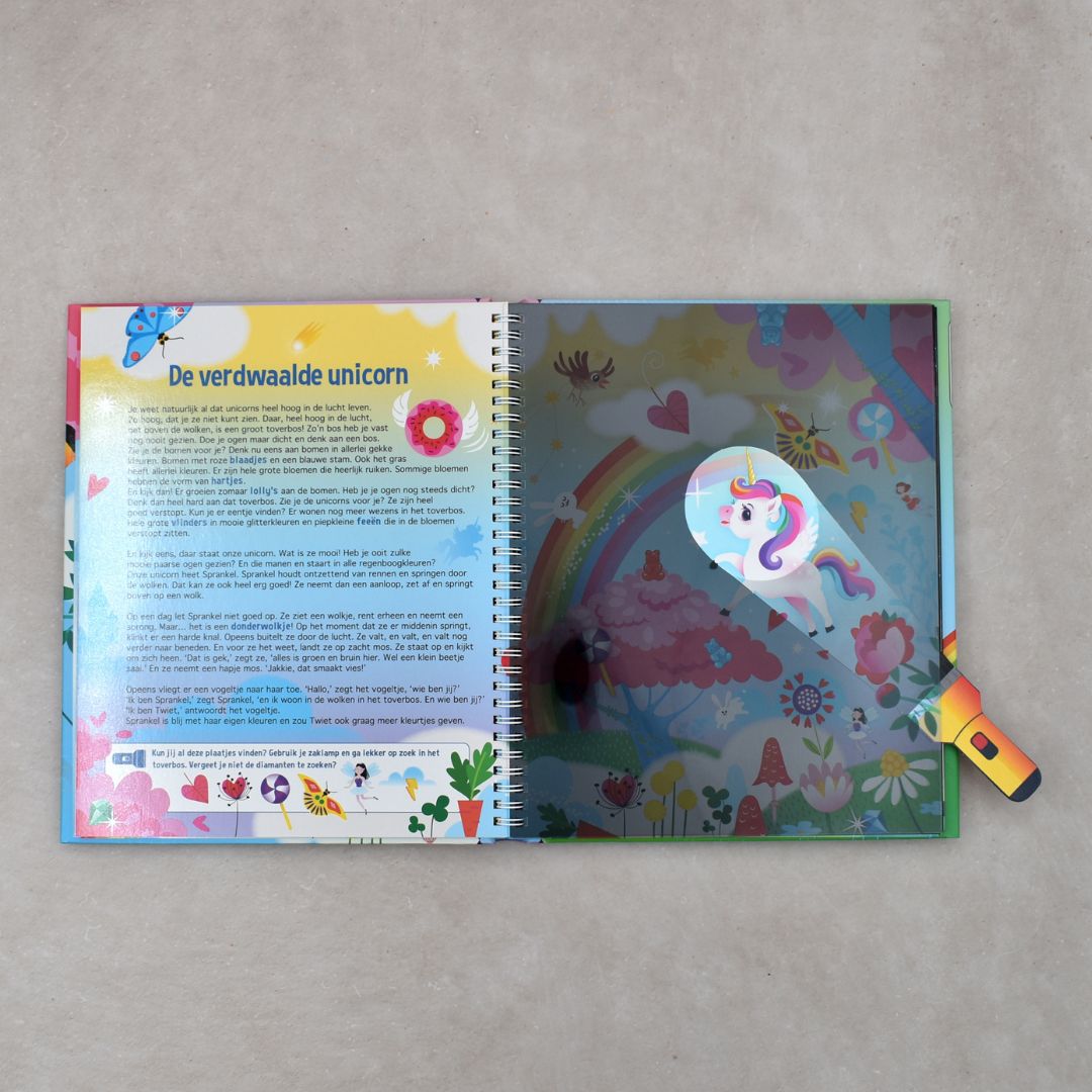 zoekboek met zaklamp speuren naar unicornis van uitgeverij lantaarn publishers