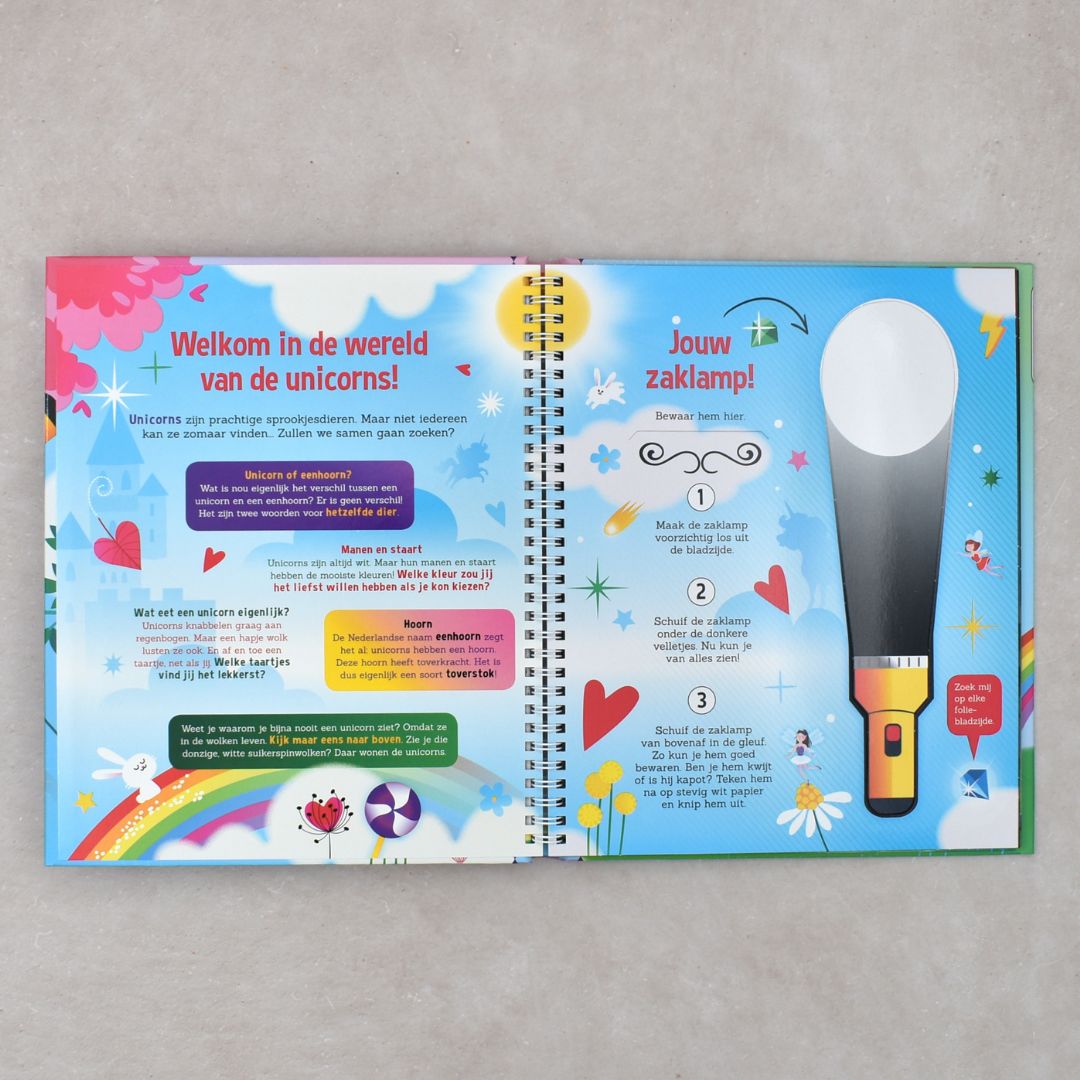 zoekboek met zaklamp speuren naar unicornis van uitgeverij lantaarn publishers