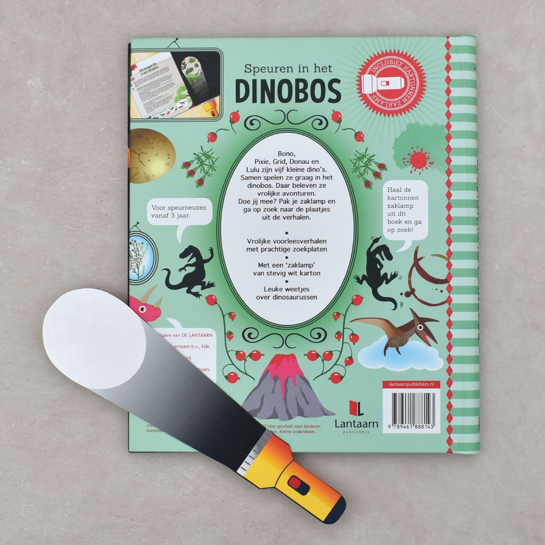zoekboek met zaklamp speuren in het dinobos naar dinosaurussen van uitgeverij lantaarn publishers