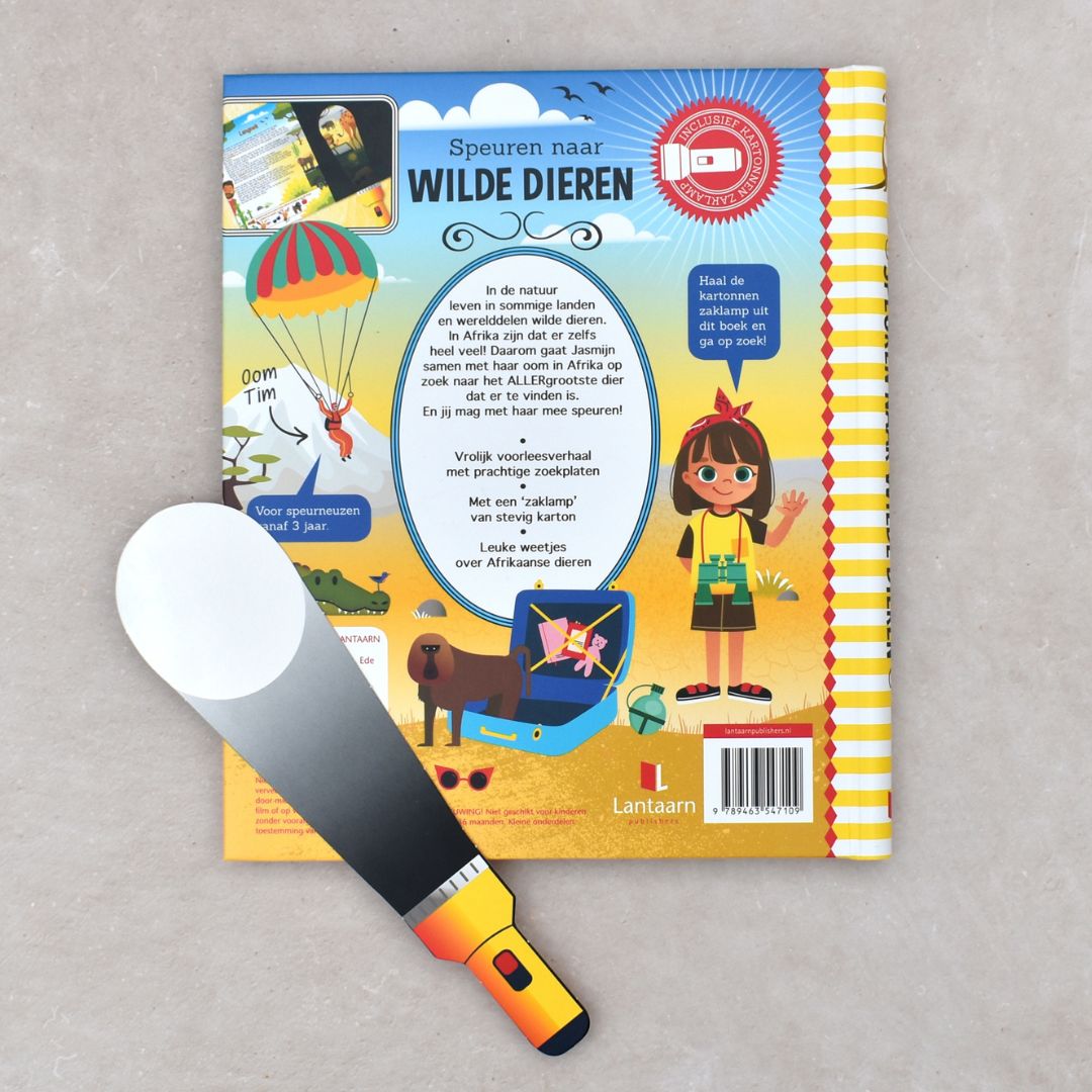 zoekboek met zaklamp speuren naar wilde dieren in Afrika van uitgeverij lantaarn publishers