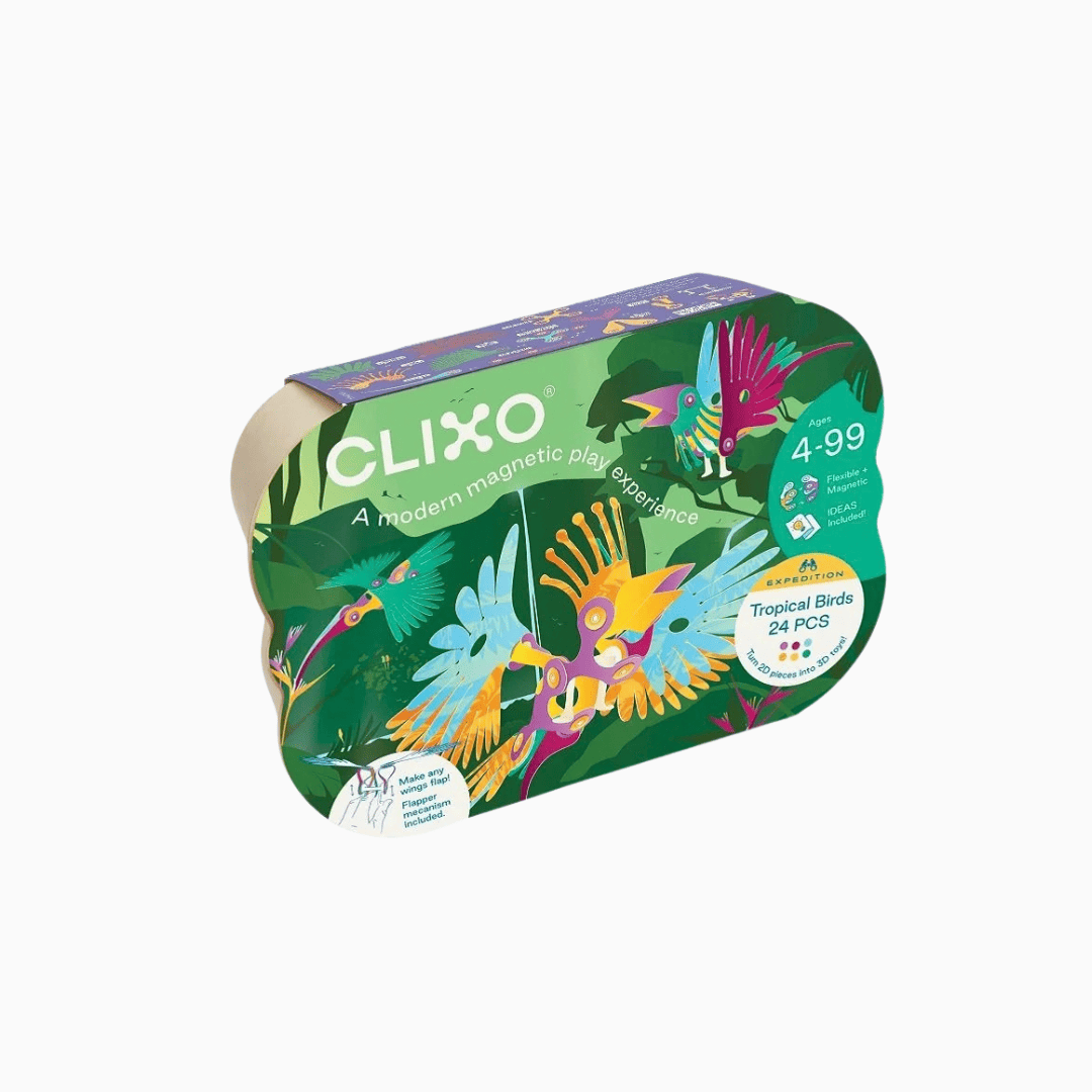 Clixo magnetische speelgoed bouwset tropical birds met 24 bouwstenen
