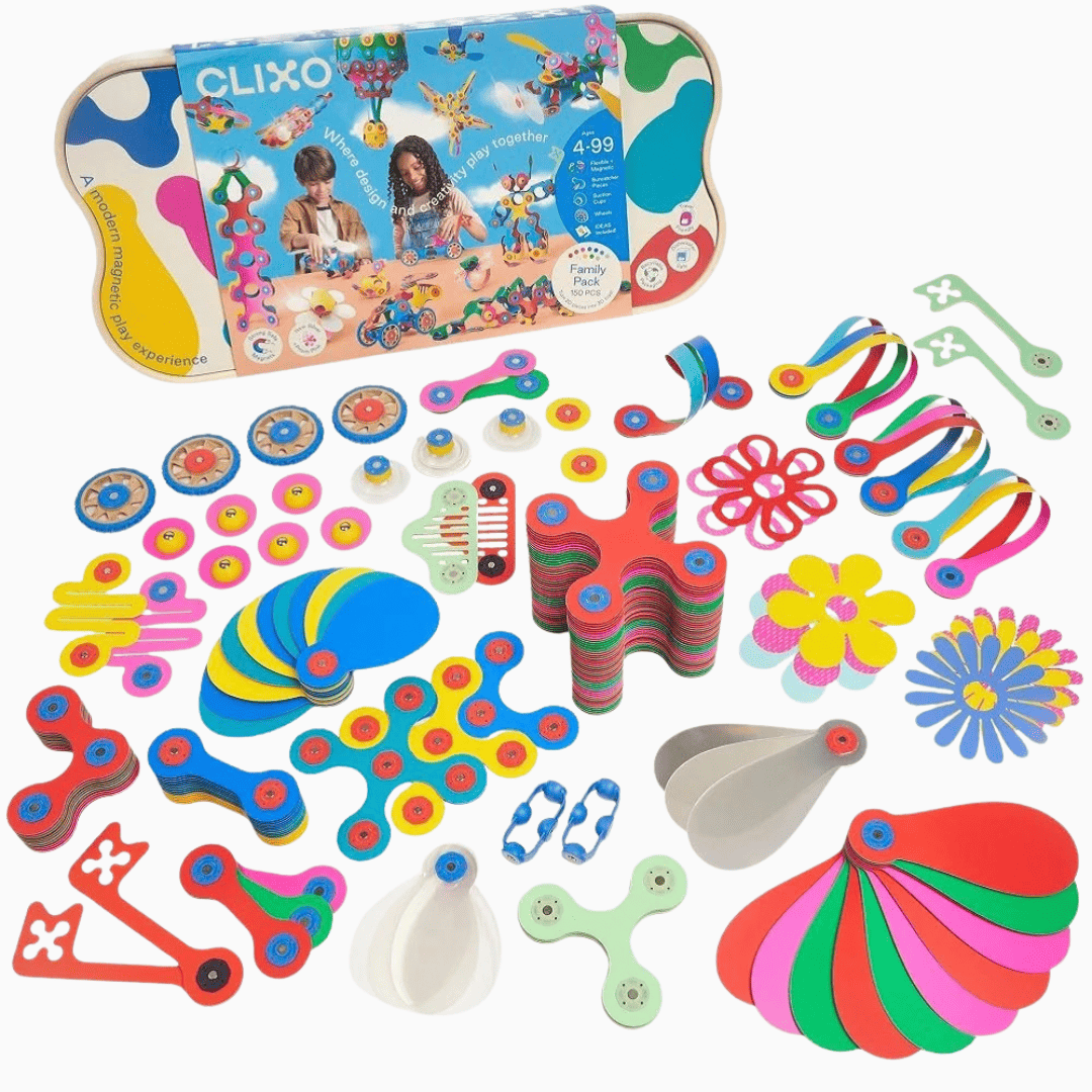 Clixo magnetische bouwset family pack met 150 onderdelen in regenboogkleuren
