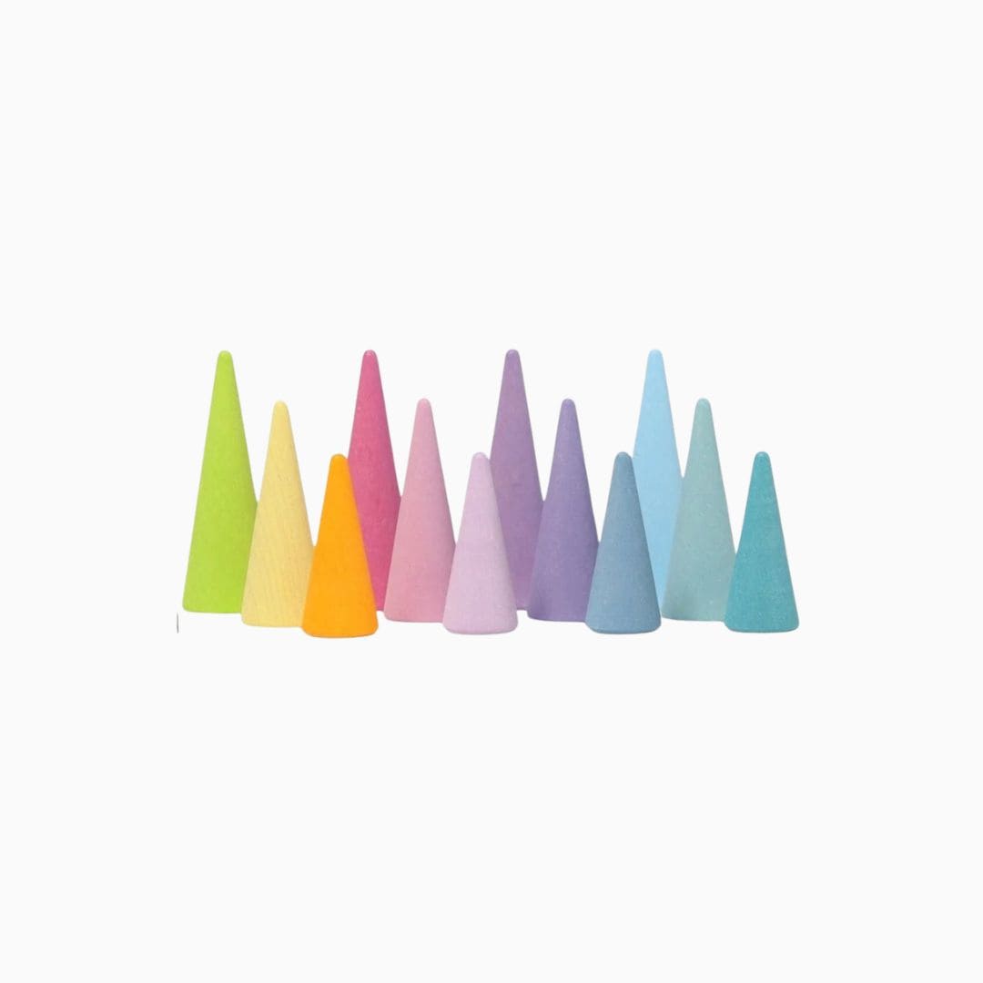 Grimms houten kegels regenboog bos in pastelkleuren