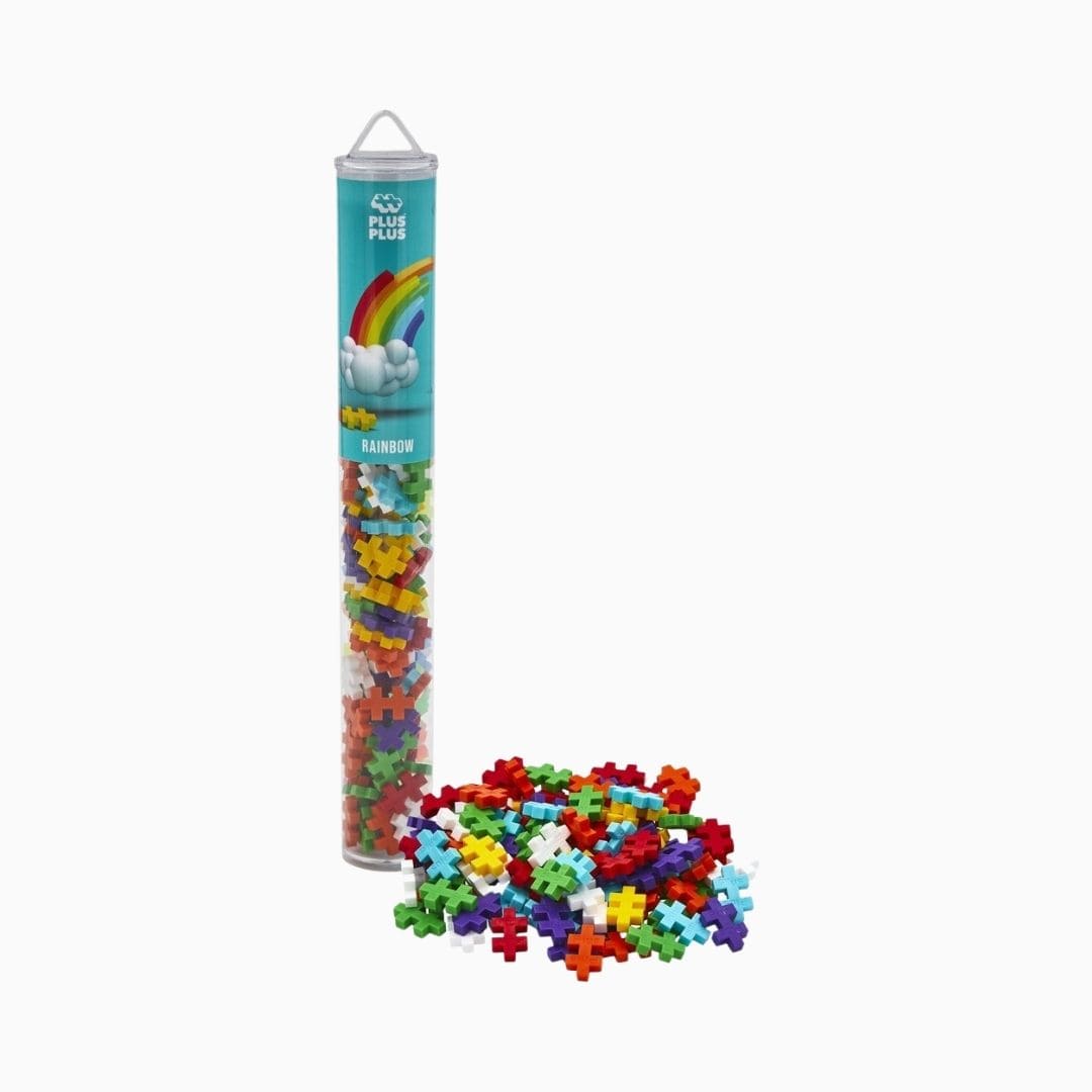 PlusPlus tube met 100 onderdelen constructie speelgoed in regenboog kleuren 
