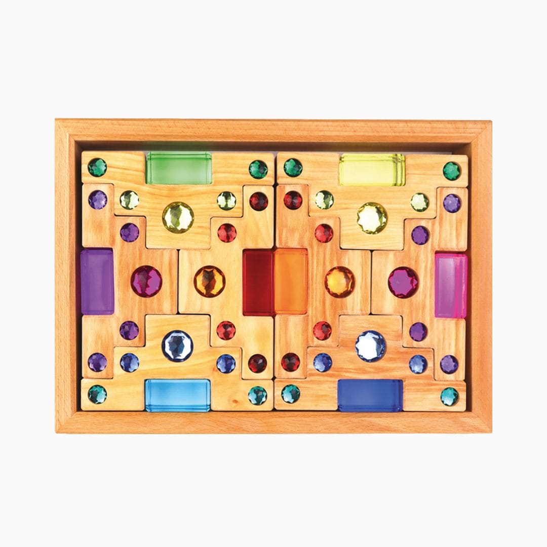 Bauspiel houten blokkenset met glinster trapblokken en licht doorlaten acryl blokken