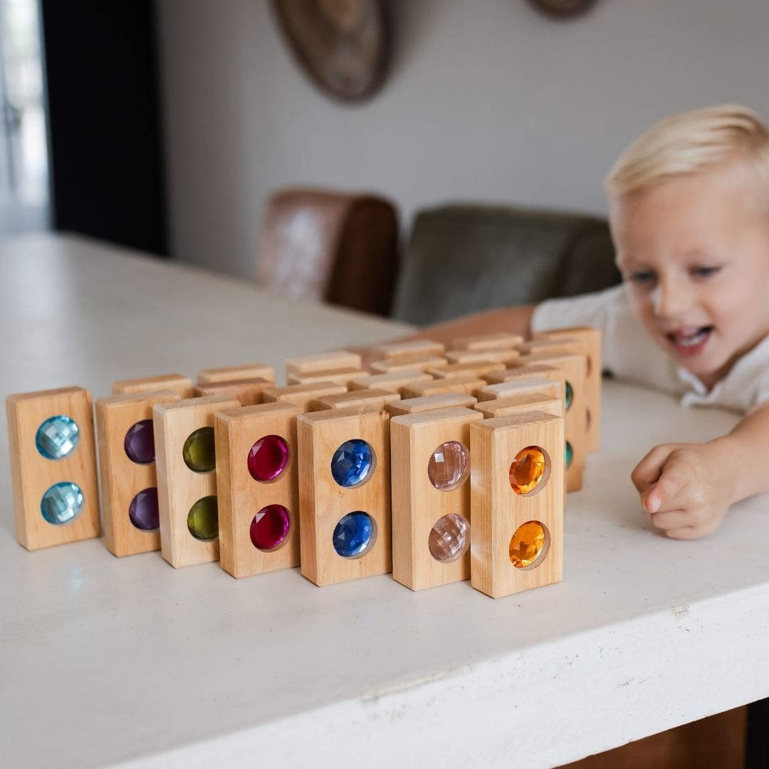 Bauspiel houten blokken set XL met glitterstenen 45 stuks