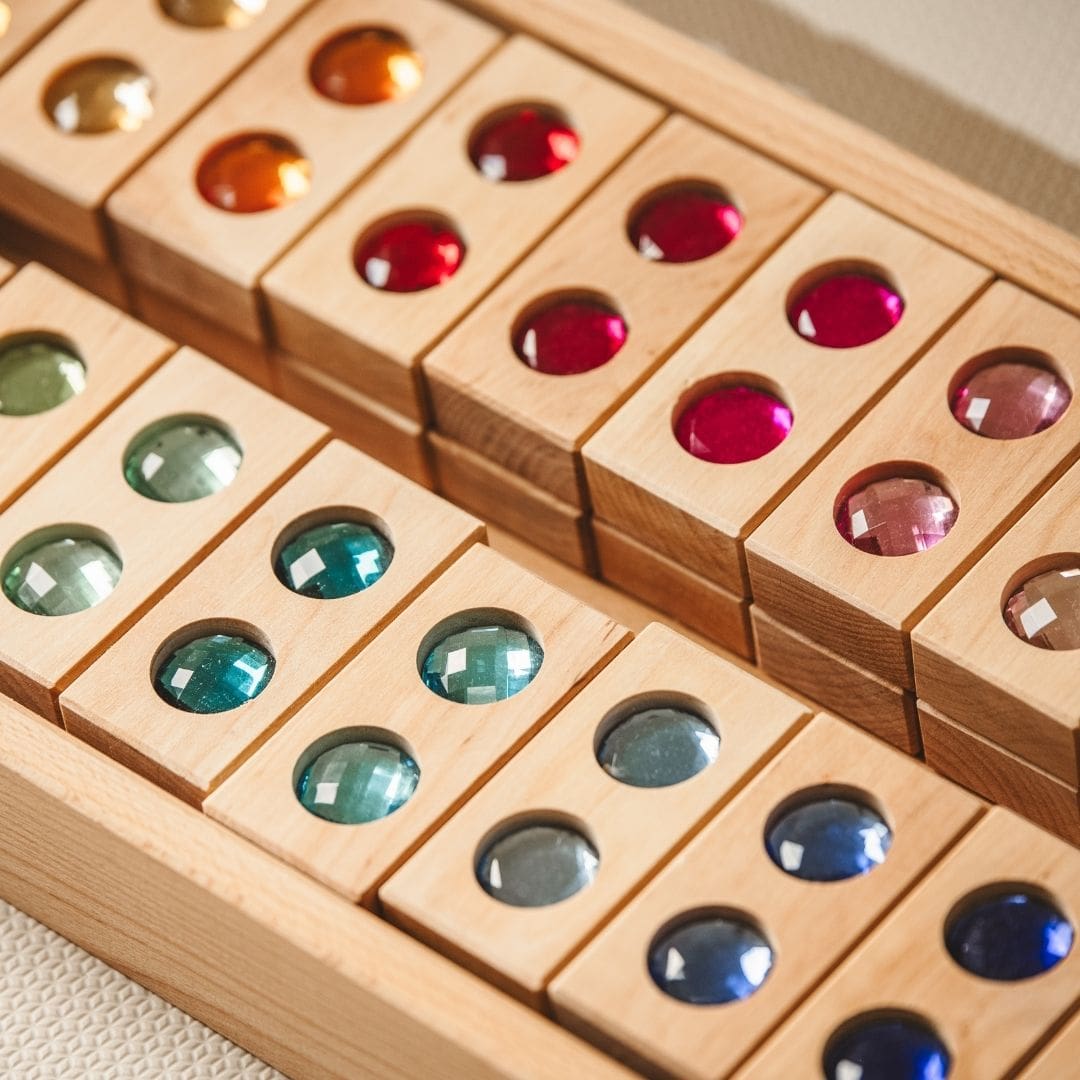 Bauspiel houten blokken set XL met glitterstenen 45 stuks