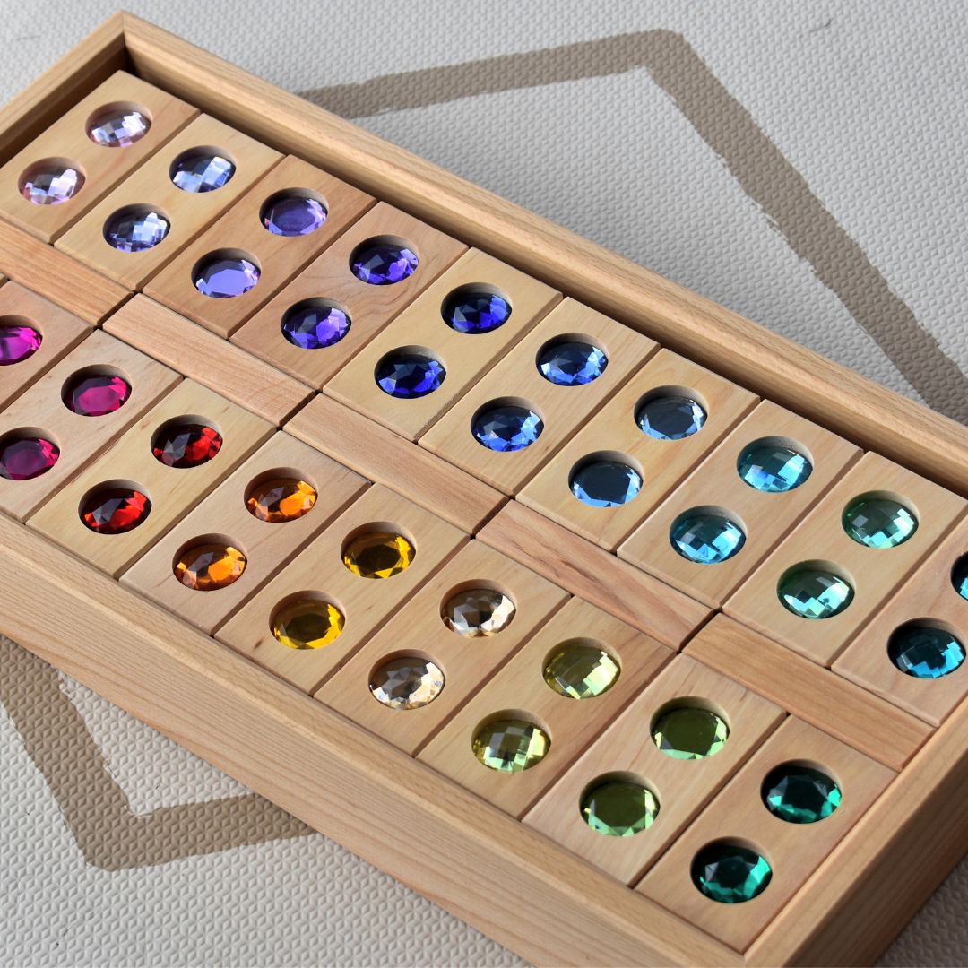 Bauspiel houten blokken set XL met glitterstenen 45 stuk