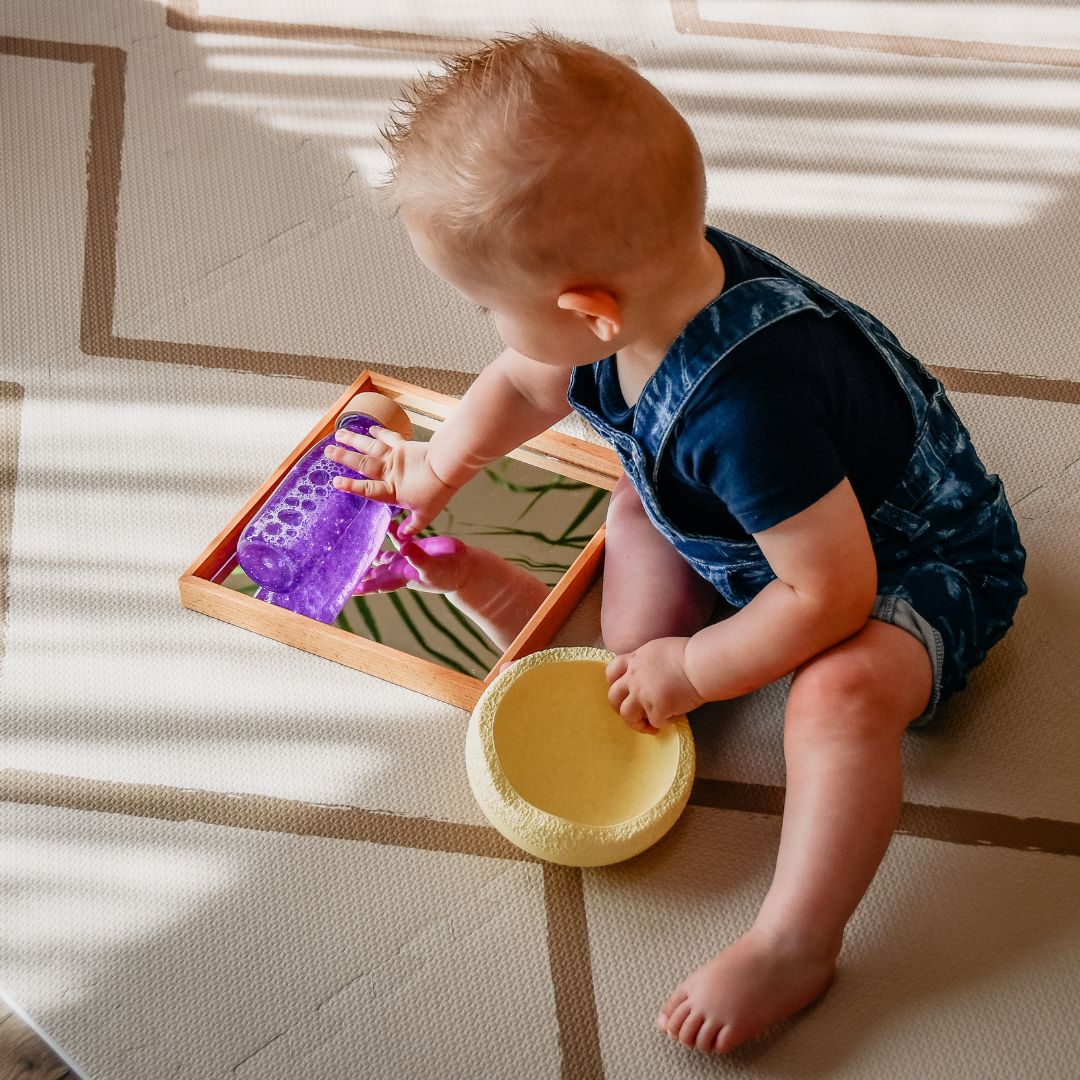 Bauspiel spiegel van hout in tray