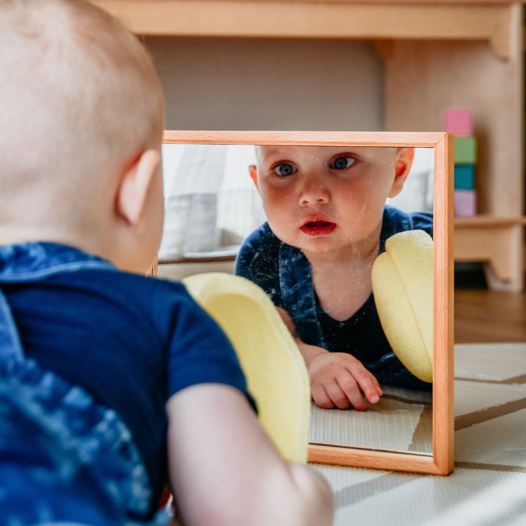Bauspiel spiegel van hout in tray