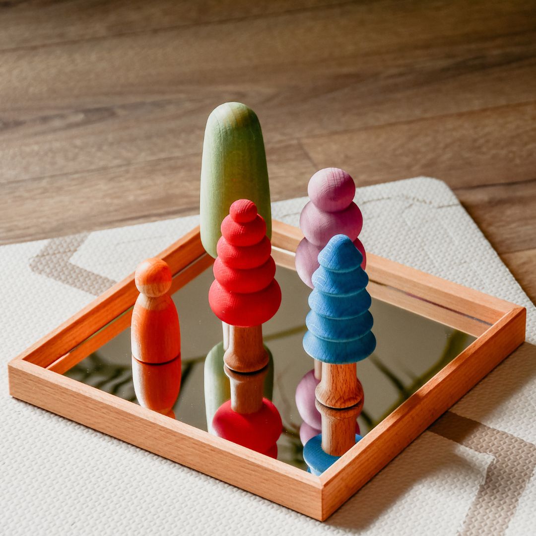 Bauspiel spiegel van hout in tray