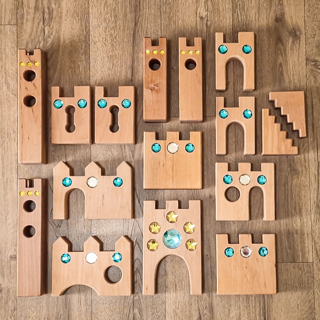 Bauspiel houten kasteel blokken sprookjeskasteel 16 delig