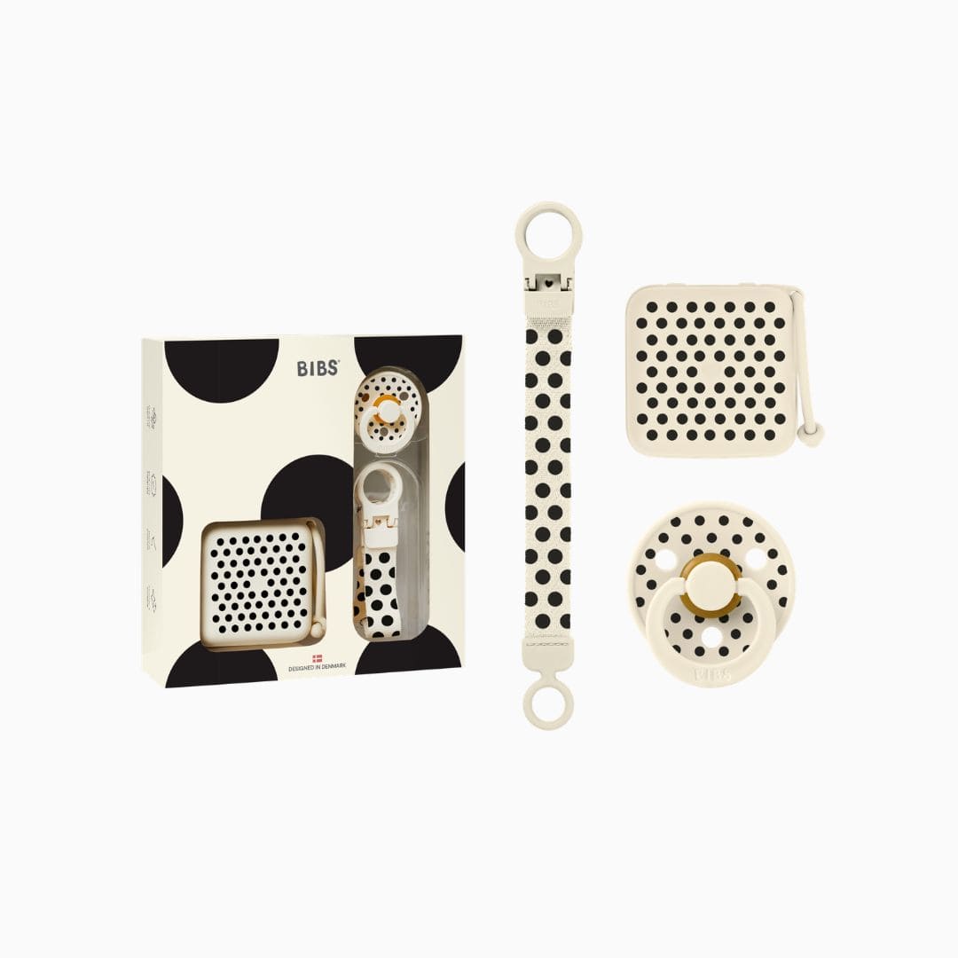 BIBS Soothe & Go Polka cadeauset ivory/black