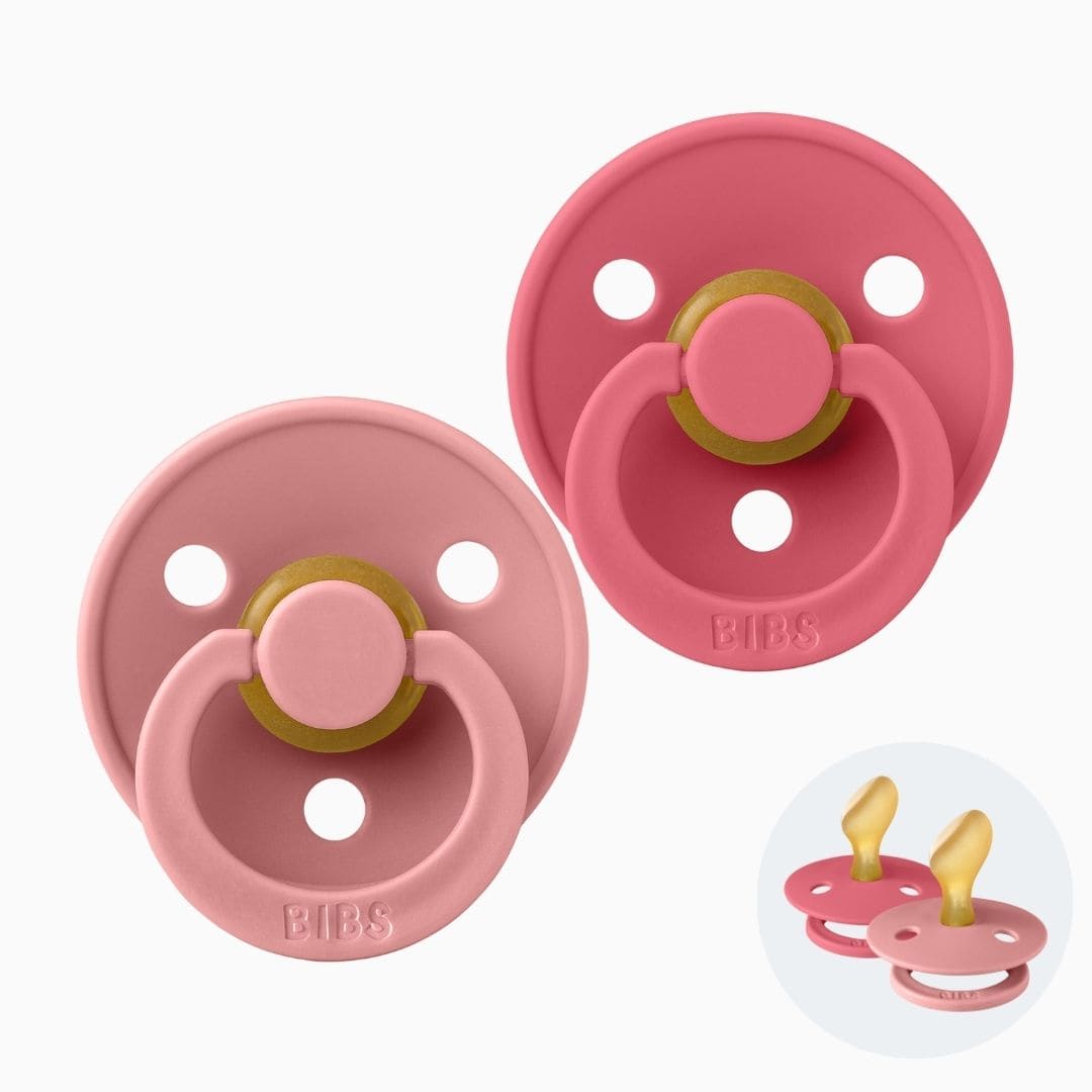BIBS dental fopspeen met orthodontische speen van latex in de roze kleuren dusty pink en coral 