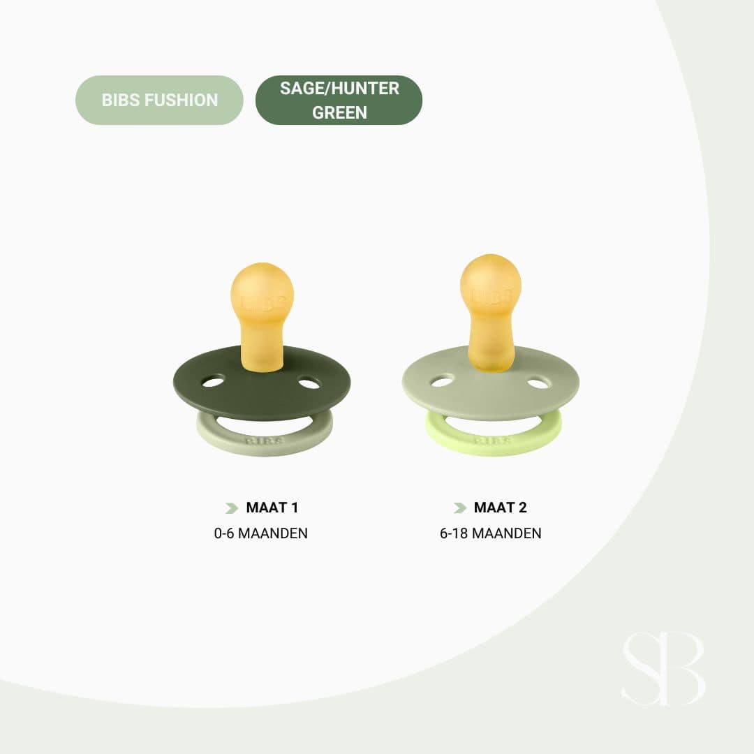 BIBS speen met ronde speenvorm van natuurrubber latex uit de Fushion collectie in de groene kleur sage en hunter green