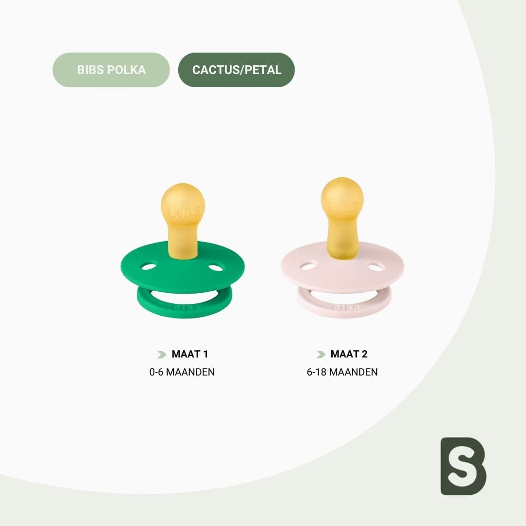 BIBS fopspeen polka dots met ronde speen van latex in de roze kleur getal en groene kleur cactus