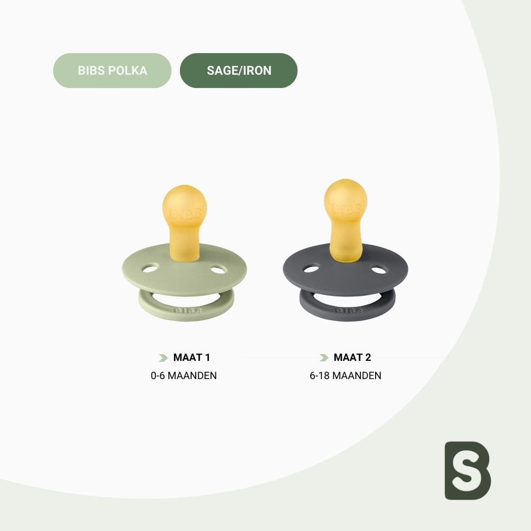 BIBS Studio fopspeen polkadots met ronde speen van latex in de kleuren sage groen en iron grijs