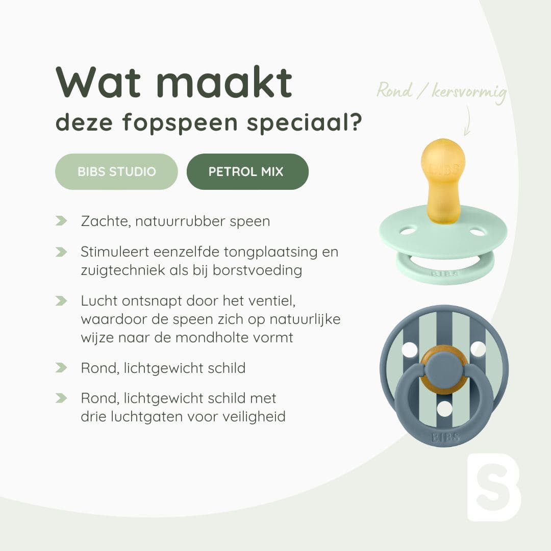 BIBS Studio spenen met streepjes in de kleuren petrol en nordic mint