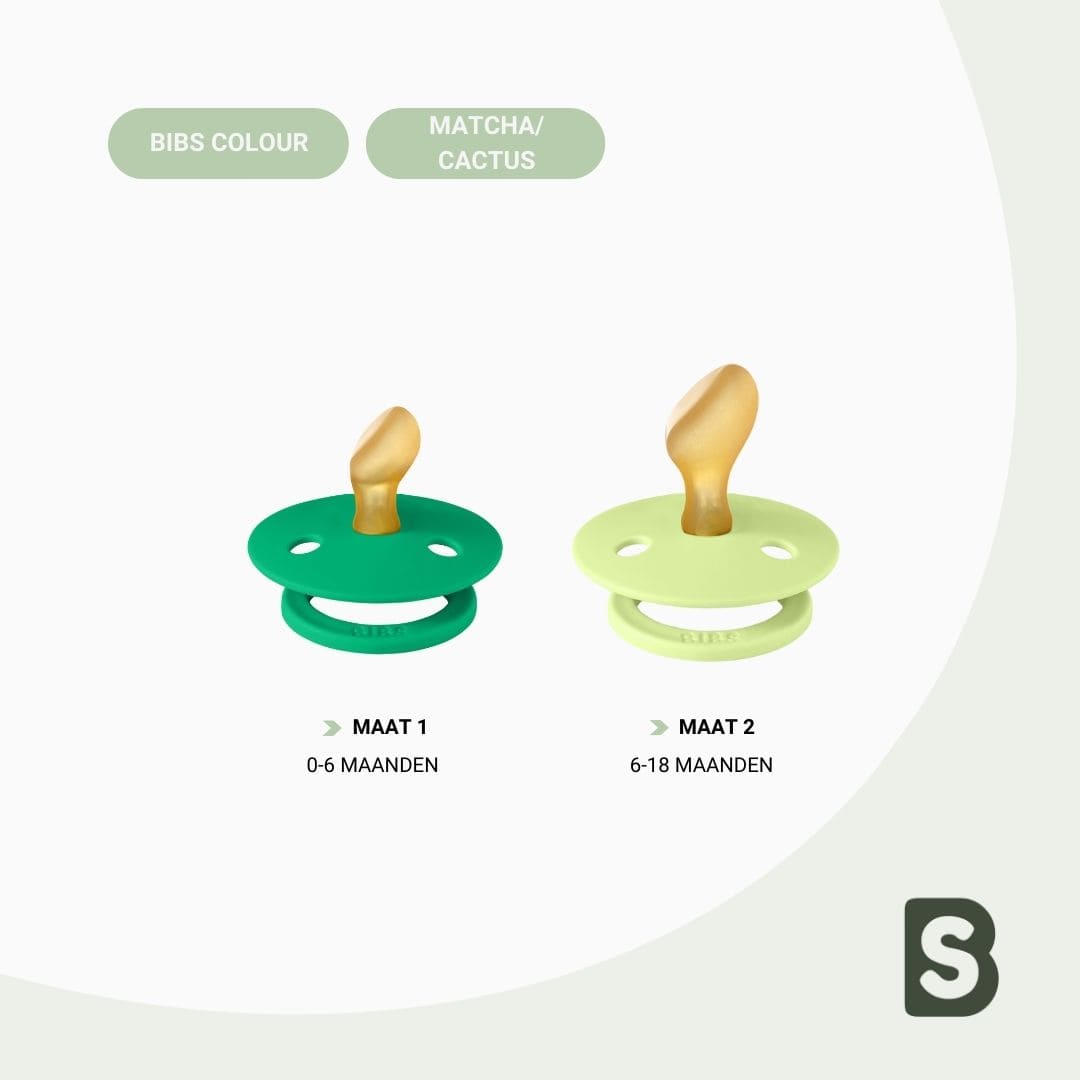 BIBS dental fopspeen met anatomisch speen van latex in de groene kleuren matcha en cactus