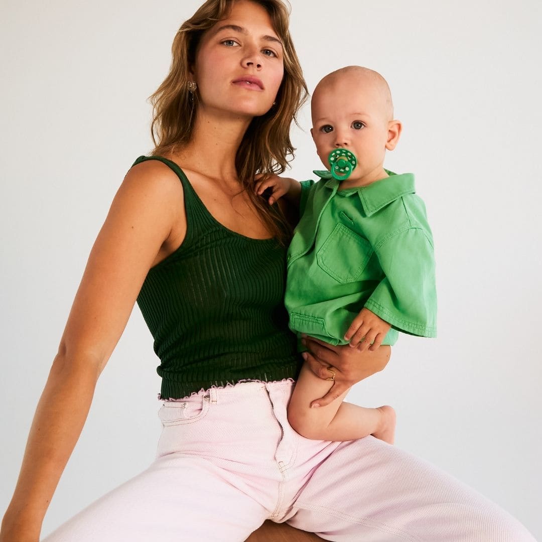 BIBS fopspeen polka dots met ronde speen van latex in de roze kleur getal en groene kleur cactus