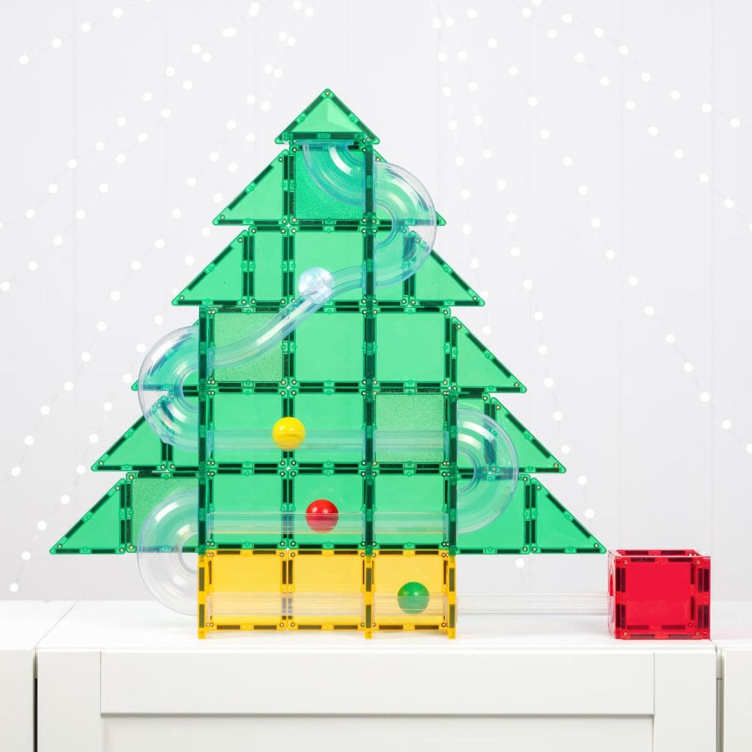 Connetix magnetische tegels knikkerbaan om kerstboom ball run te maken