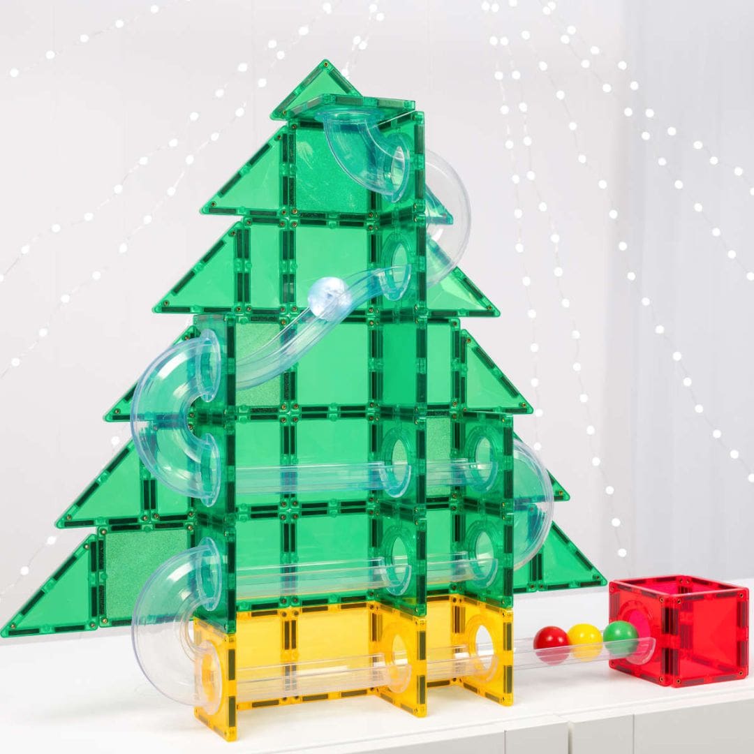 Connetix magnetische tegels knikkerbaan om kerstboom ball run te maken